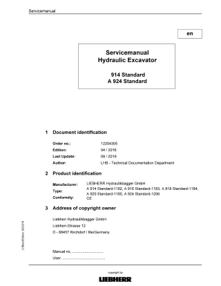 LIEBHERR A910 Standard-1182 Hydraulic Excavator Service Repair Manual