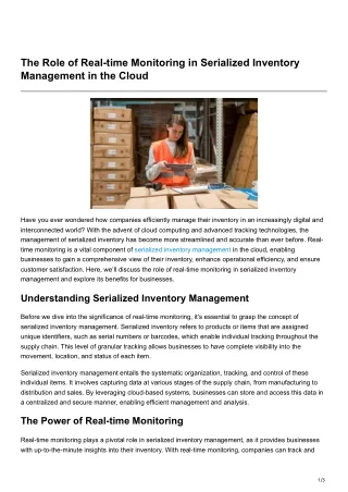 The Role of Real-time Monitoring in Serialized Inventory Management in the Cloud