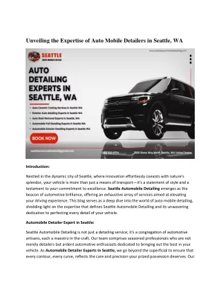 Unveiling the Expertise of Auto Mobile Detailers in Seattle