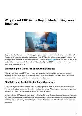 Why Cloud ERP is the Key to Modernizing Your Business
