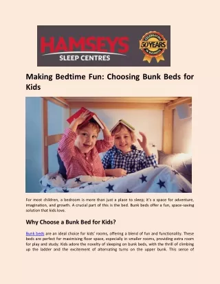 Making Bedtime Fun Choosing Bunk Beds for Kids - Online Bed & Mattress Store Shops In South London & Surrey - Hamseys