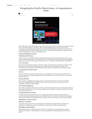Navigating the World of Data Centers: A Comprehensive Guide