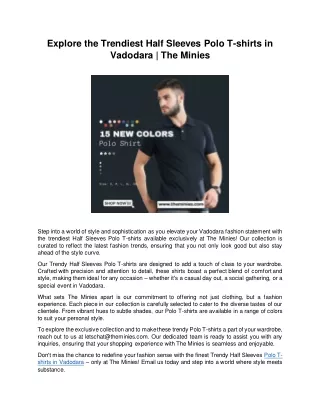 Explore the Trendiest Half Sleeves Polo T-shirts in Vadodara | The Minies