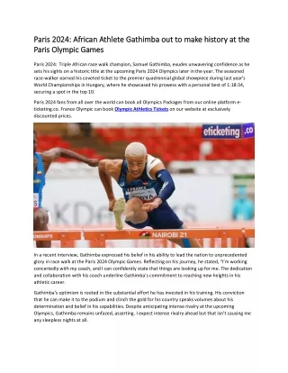 Paris 2024 African Athlete Gathimba out to make history at the Paris Olympic Games