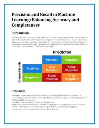 Precision and Recall in Machine Learning Balancing Accuracy and Completeness