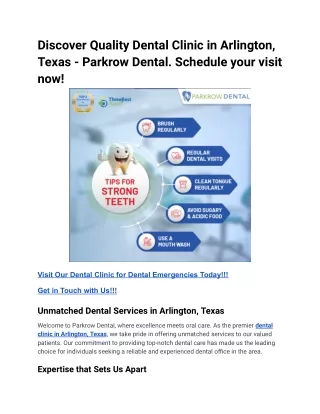 Discover Quality Dental Clinic at Parkrow Dental, the Leading Dentist in Arlington, Texas