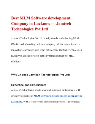 Best MLM Software development Company in Lucknow — Jamtech Technologies Pvt Ltd (1)