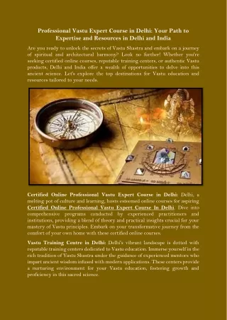 Professional Vastu Expert Course in Delhi Your Path to Expertise and Resources in Delhi and India