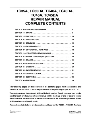 New Holland TC35A Tractor Service Repair Manual