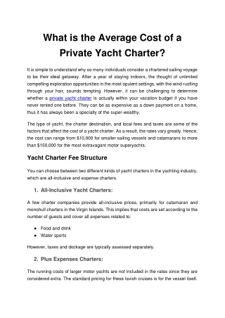 What is the Average Cost of a Private Yacht Charter