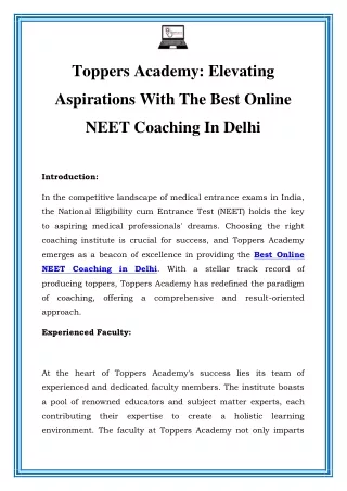 Best Online NEET Coaching in Delhi Call-07827048964