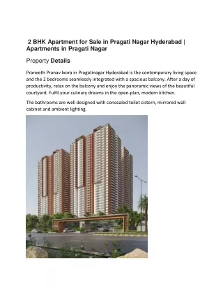 2 BHK Apartment for Sale in Pragati Nagar Hyderabad