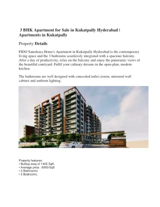 3 BHK Apartment for Sale in Kukatpally Hyderabad