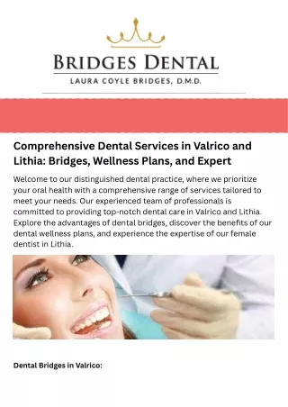 Comprehensive Dental Services in Valrico and Lithia Bridges, Wellness Plans, and Expert