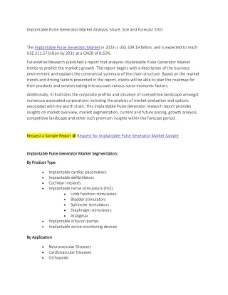 Implantable Pulse Generator Market Analysis, Share, Size and Forecast 2031