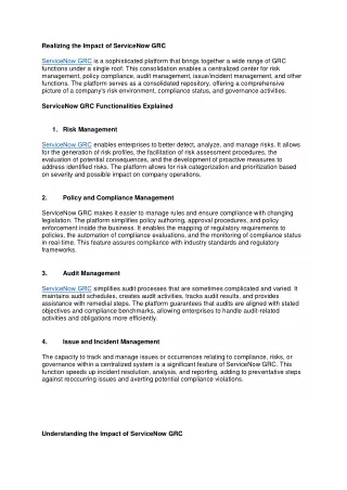 Realizing the Impact of ServiceNow GRC
