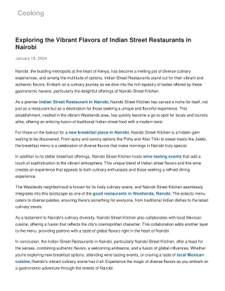 Exploring the Vibrant Flavors of Indian Street Restaurants in Nairobi