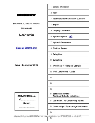 LIEBHERR ER 932 Hydraulic Excavator Service Repair Manual