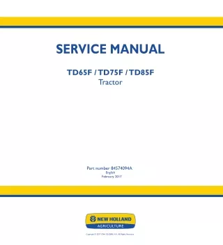 New Holland TD85F Tractor Service Repair Manual