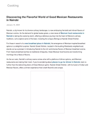 Discovering the Flavorful World of Good Mexican Restaurants in Nairobi