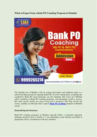 What to Expect from a Bank PO Coaching Program in Mumbai