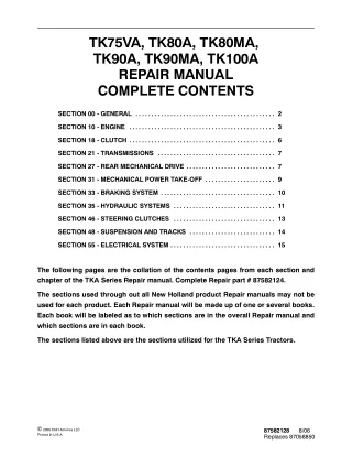 New Holland TK80MA Tractor Service Repair Manual