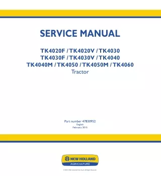 New Holland TK4020F Tractor Service Repair Manual