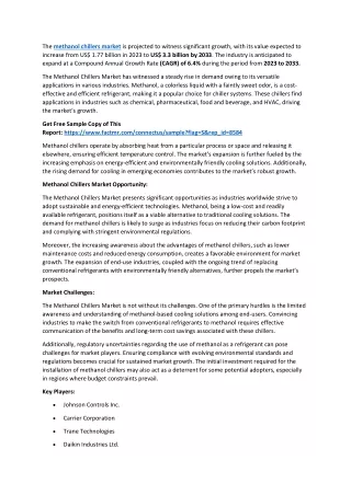 Methanol Chillers Market Landscape Outlook, Revenue Growth Analysis by Fact MR