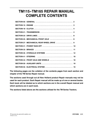 New Holland TM165 Tractor Service Repair Manual