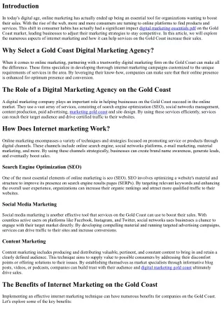 Improving Your Sales: The Effect of Internet Marketing on the Gold Coast Market