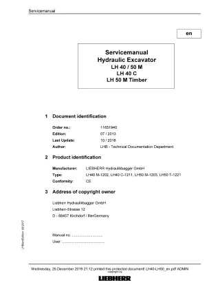 LIEBHERR LH40 M-1202 Hydraulic Excavator Service Repair Manual