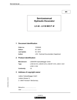 LIEBHERR LH50 C-1232 (Tier4f) Hydraulic Excavator Service Repair Manual