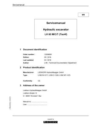 LIEBHERR LH60 C-1528 (Tier4f) Hydraulic Excavator Service Repair Manual