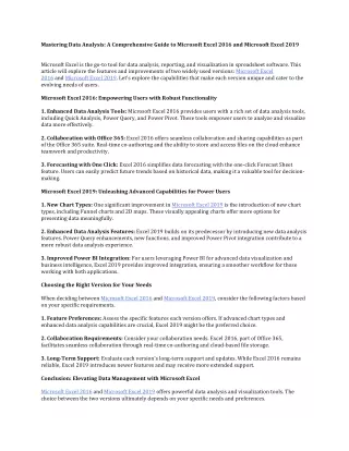 Mastering Data Analysis: A Comprehensive Guide to Microsoft Excel 2016 and Micro