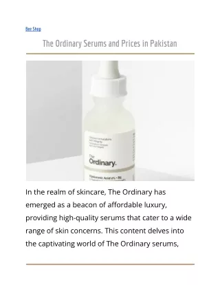 The Ordinary Serums and Prices in Pakistan