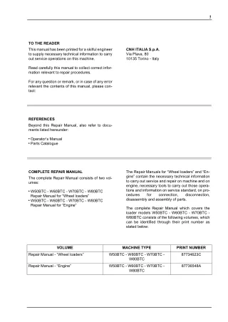 New Holland W60BTC Wheel Loader Service Repair Manual