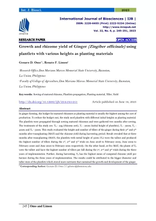 Growth and rhizome yield of Ginger (Zingiber officinale) using plantlets