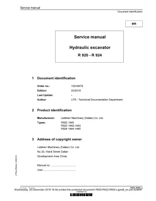 LIEBHERR R924 -1445 Hydraulic Excavator Service Repair Manual