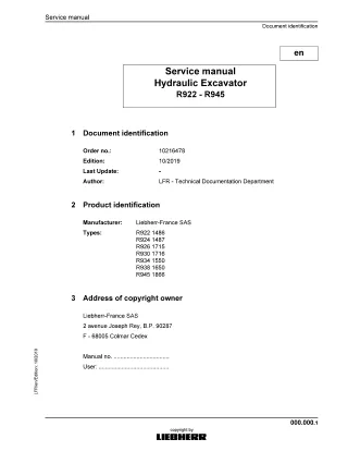 LIEBHERR R924 -1487 Hydraulic Excavator Service Repair Manual