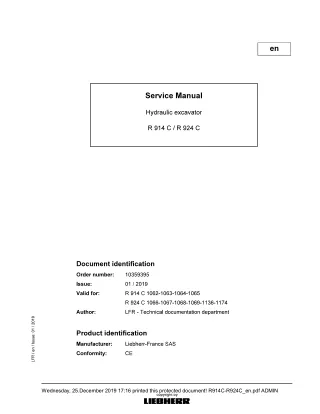 LIEBHERR R924C -1174 Hydraulic Excavator Service Repair Manual