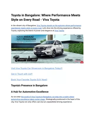 Toyota in Bangalore_ Where Performance Meets Style on Every Road - Viva Toyota