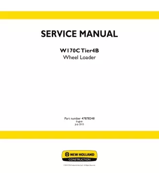 New Holland W170C Tier 4B Wheel Loader Service Repair Manual