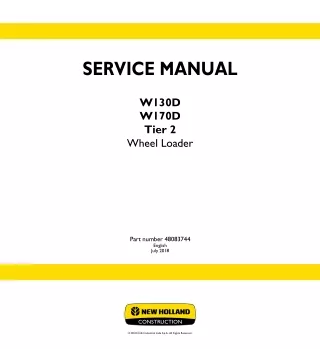 New Holland W170D ZBAR TIER2 Wheel Loader Service Repair Manual