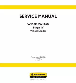 New Holland W170D ZBAR TIER4B WHEEL LOADER Service Repair Manual