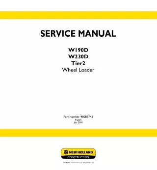 New Holland W190D Tier 2 Wheel Loader Service Repair Manual