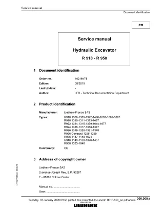 LIEBHERR R926-1319 Hydraulic Excavator Service Repair Manual