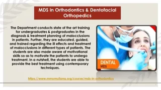 MDS in Orthodontics & Dentofacial Orthopedics