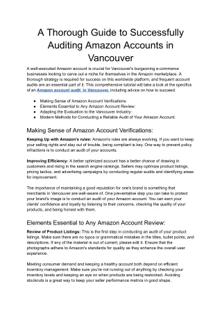 A Thorough Guide to Successfully Auditing Amazon Accounts in Vancouver - Google Docs