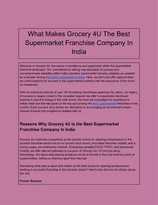 What Makes Grocery 4U The Best Supermarket Franchise Company In India