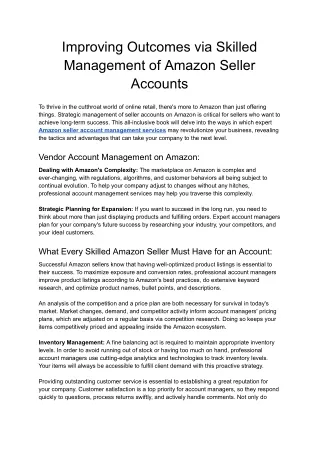 Improving Outcomes via Skilled Management of Amazon Seller Accounts - Google Docs